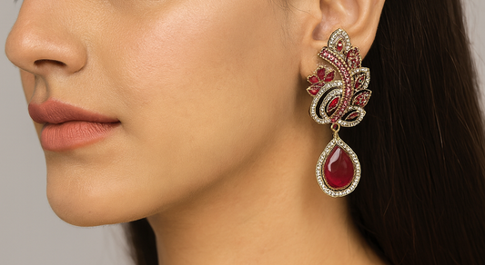 Crimson Elegance Statement Drop Earrings