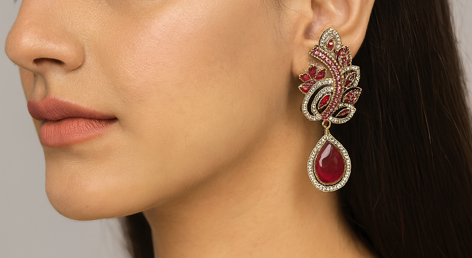 Crimson Elegance Statement Drop Earrings