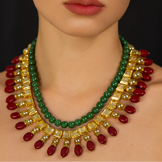 Maroon, Green and Golden Mala
