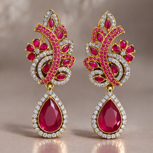 Crimson Elegance Statement Drop Earrings