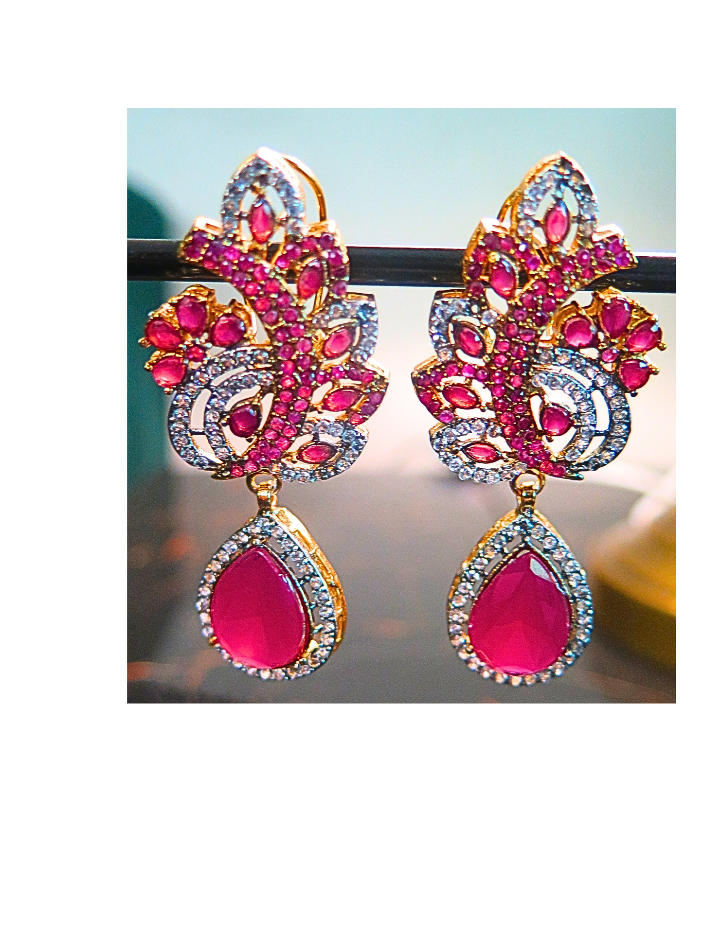 Crimson Elegance Statement Drop Earrings