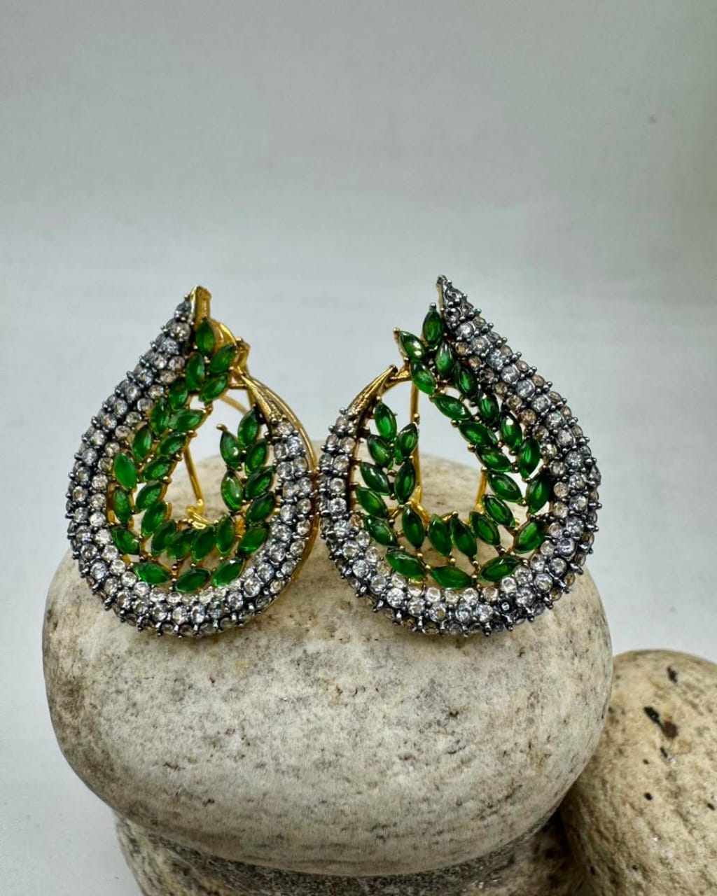 Green and Silver Hoop Earrings
