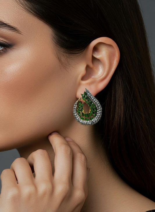 Green and Silver Hoop Earrings
